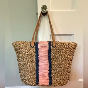 Vineyard Vines x Target Tan and Pink Raffia tote